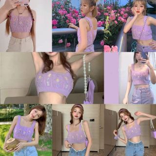 เสื้อ Crop กล้าม คอเหลี่ยม ผ้าไหมพรม