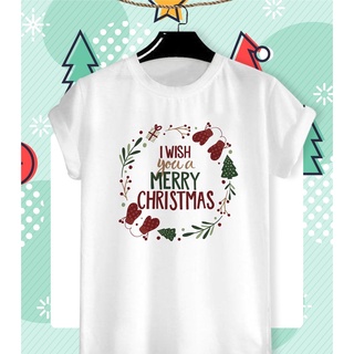 เสื้อยืดผ้าฝ้าย เสื้อยืดลายเสื้อลายปีใหม่ Merry Christmas &amp; Happy New Year 2022 ผ้า TK ใส่สบาย สีสันสดใส ใส่สบาย ไม่ยืดไ