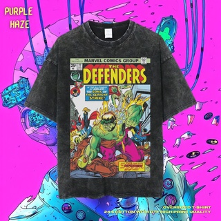 เสื้อยืด ขนาดใหญ่ พิมพ์ลาย Haze Defenders สีม่วง | หินล้างทําความสะอาด | เสื้อยืด ลาย Avangers | เสื้อยืด ขนาดใหญ่ | เสื