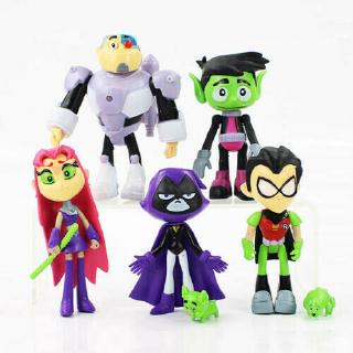 HOT ฟิกเกอร์ Titans Go Robin Cyborg Beast Boy Raven Starfire ของเล่นสําหรับเด็ก 7 ชิ้น