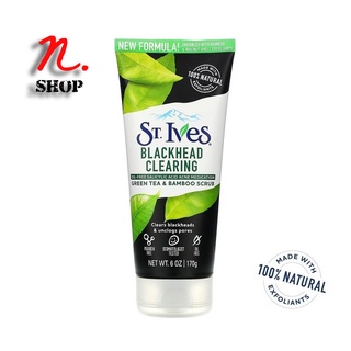 สครับ ช่วยผลัดเซลล์ผิว 170 กรัม St. Ives Blackhead Clearing Green Tea &amp; Bamboo Face Scrub 170g.