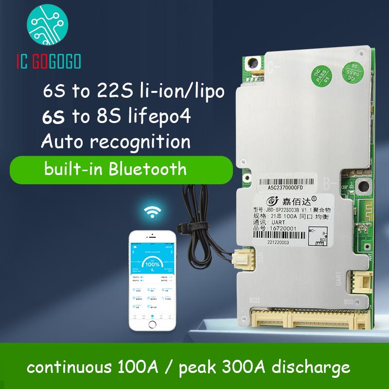 JBD 6S to 22S Li-ion Lipo 8S lifepo4 Lithium Battery Protection Board 100A 300A Smart Bluetooth BMS 