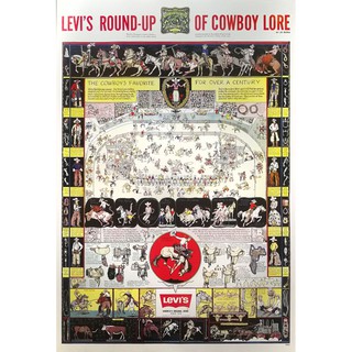 โปสเตอร์ รูปวาด โฆษณา โบราณ LEVIS Round Up of Cowboy Lore 1933 POSTER 24”x35” Inch Advertising Vintage Western