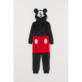 H&amp;M ชุดคอสตูมแฟนซีผ้าหนานุ่ม สีดำ มีฮู้ด ลายชุด Mickey Mouse