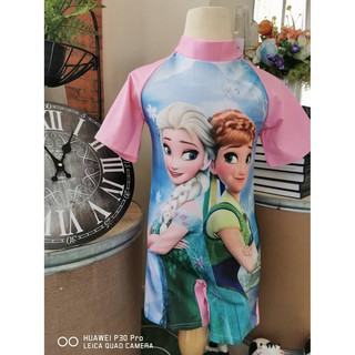 ชุดว่ายน้ำเด็ก บอดี้สูท ลายเจ้าหญิงเอลซ่า สีชมพู Size 4-8y