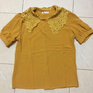 เสื้อสีเหลืองคอระบายผ้าดีมากมือ 1