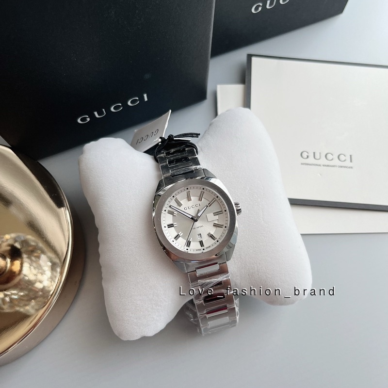 👑ผ่อน0%~แท้100%👑37mm. นาฬิกาข้อมือ Gucci GG2570 สีเงิน หน้าปัดขาว