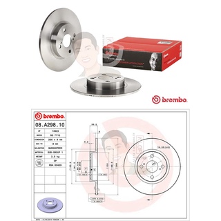 08 A298 10 จานเบรก-หลัง (ยี่ห้อ Brembo รุ่น STD) TOYOTA Corolla โคโรลล่า ไฮทอร์ค AE111/112 ปี1997-2002