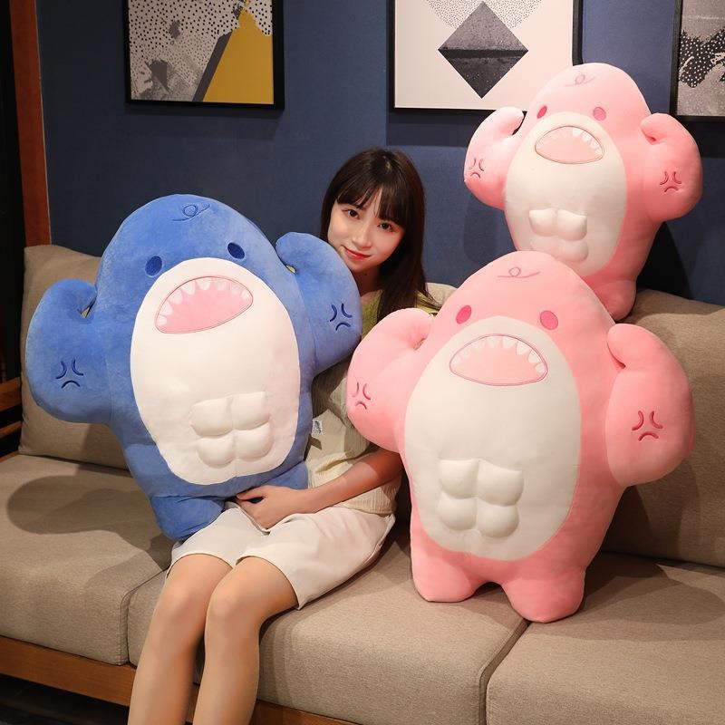 พร้อมสต็อก Creative Muscle Sharkman Plush Toy Spoof Pillow Muscle Pie Big Star Chef Lobster Doll Children Doll Birthday Gift