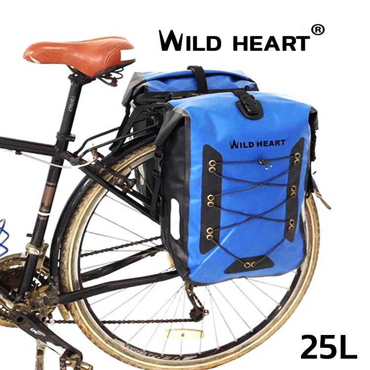กระเป๋าทัวร์ริ่ง กระเป๋าจักรยาน กันน้ำ 2 ใบ  (สีน้ำเงิน) ชนิดพาดกับตะแกรง   เคลือบ PVC 2 ชั้น  เทคโนโลยีผสานรอยต่อกันน้ำ