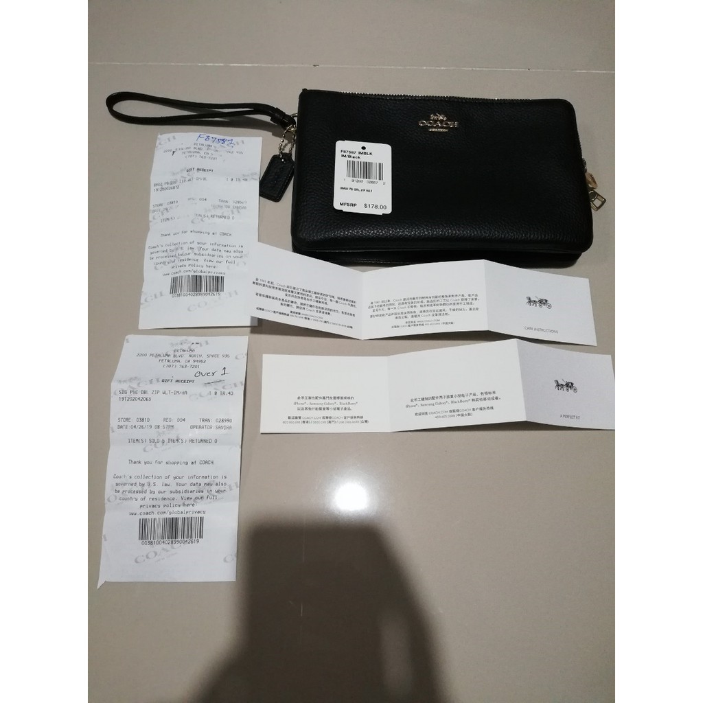 กระเป๋าคล้องมือ COACH 2ซิป Size L ของแท้ 🇺🇸💯% DOUBLE ZIP WALLET IN POLISHED PEBBLE LEATHER (COACH F8