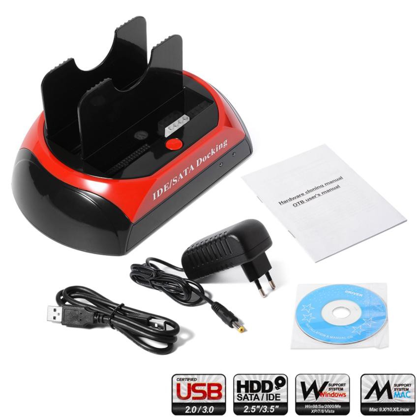 แท่นวาง USB 2.0 HDD Docking Station One Touch Backup สำหรับ 2.5" 3.5" SATA IDE Hard Disk Drive