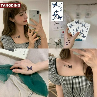 ( Cod Tangding ) สติ๊กเกอร์รอยสักชั่วคราวรูปผีเสื้อสีฟ้ากันน้ํา