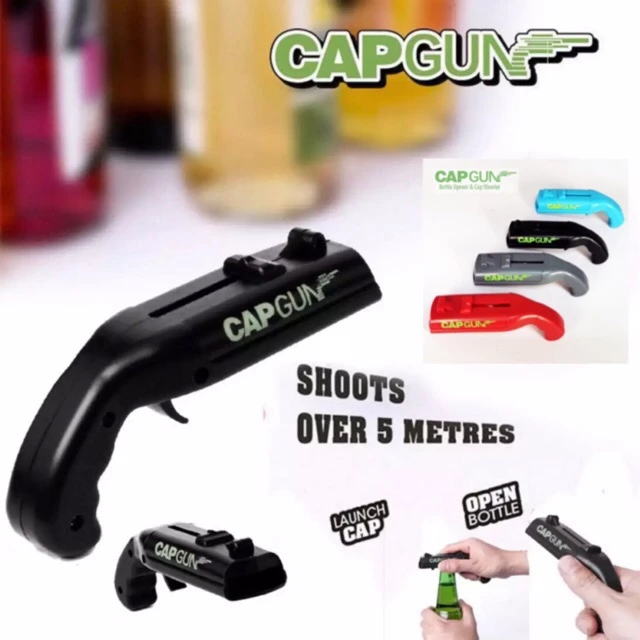ที่เปิดขวดทรงปืน CAP GUN ยิงฝาได้ไกล 5 เมตร ใช้ได้กับขวดฝาจีบทั่วไป น้ำอัดลม เบียร์ โซดา