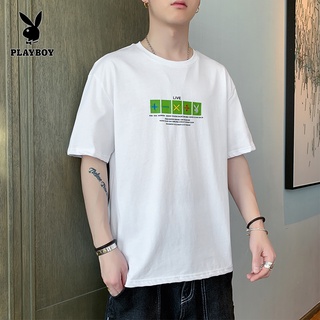 เสื้อยืดพิมพ์ลายแฟชั่น Playboy แขนสั้นเสื้อยืดผู้ชาย 2022 ฤดูร้อนสไตล์ใหม่ผู้ชายหลวมความเห็นอกเห็นใจผู้ชายผ้าฝ้ายผู้ชาย-