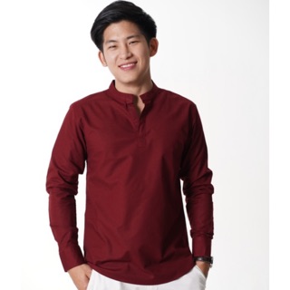 เสื้อเชิ้ต Smart Shirt แขนยาว สีแดงเลือดหมู ผ่าหน้า