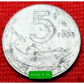 เหรียญต่างประเทศ อิตาลี ปี 1955  ชนิด 5 Lire ขนาด 20.2 มม. ผ่านใช้น่าสะสม