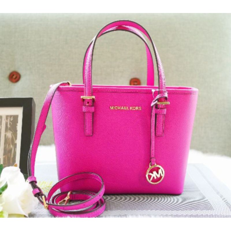 🎀 NEW 35T9GTVT0L กระเป๋าชอปปิ้ง สีชมพู มีซิปบน Michael Kors Tote mini MK