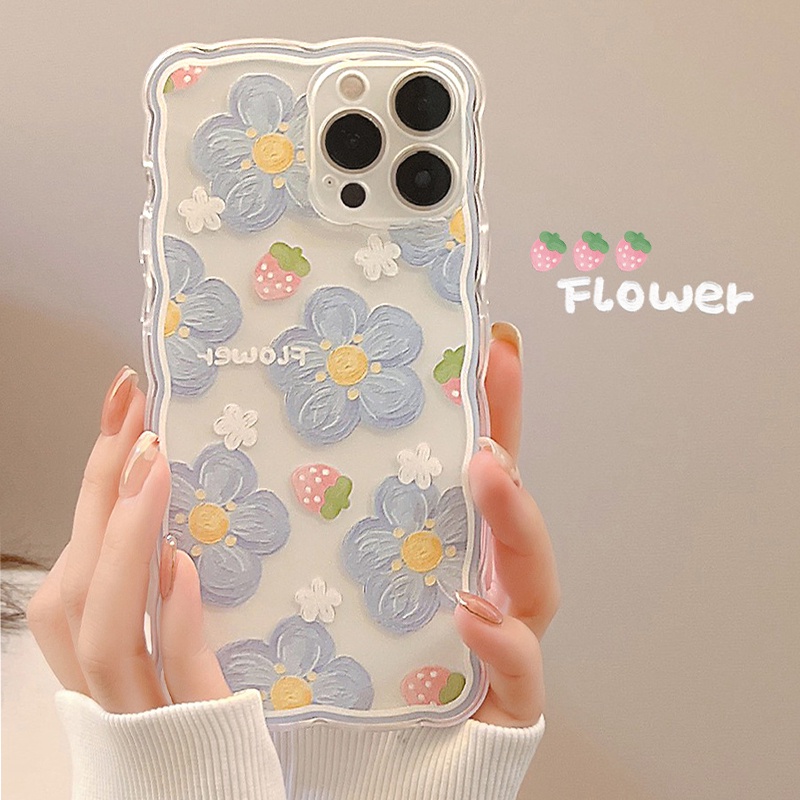 เคสโทรศัพท์มือถือแบบนิ่ม TPU ใส กันกระแทก ลายดอกไม้ สีฟ้า สําหรับ iPhone 7 8plus X Xs 11 11pro max 12 12pro max 13