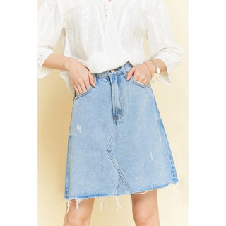 MSS-STYLISTS Japanese Casual Denim Skirt กระโปรงยีนส์ ทรงเอ ชายลุ่ย