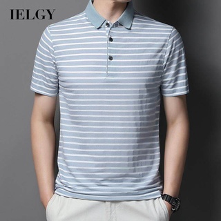 Ielgy เสื้อโปโล แขนสั้น ลายทาง สําหรับผู้ชาย