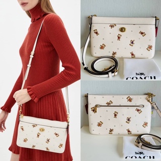 🎀 (สด-ผ่อน) กระเป๋า สีขาวลายหมี 10 นิ้ว Shop C6588 Coach Snowy Bears Print Pebbled Leather Polly Crossbody Bag features