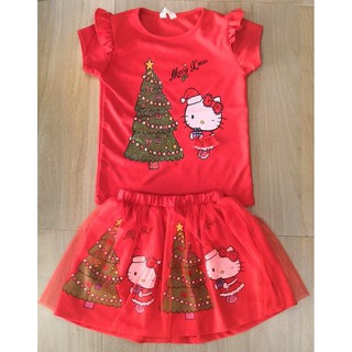 H&amp; girls kitty x-mas Set  ชุดเสื้อกระโปรงเด็ก ผ้าดี น่ารักมากค่ะ