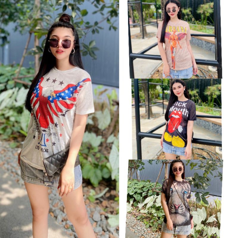 เสื้อยืด ส่งฟรี⚘ลายเท่ห์ๆ ผ้าสลาฟ #Kanaย ฟรีไซส์ รอบ-อกก่อนยืด 38-44” ความยาว 27"