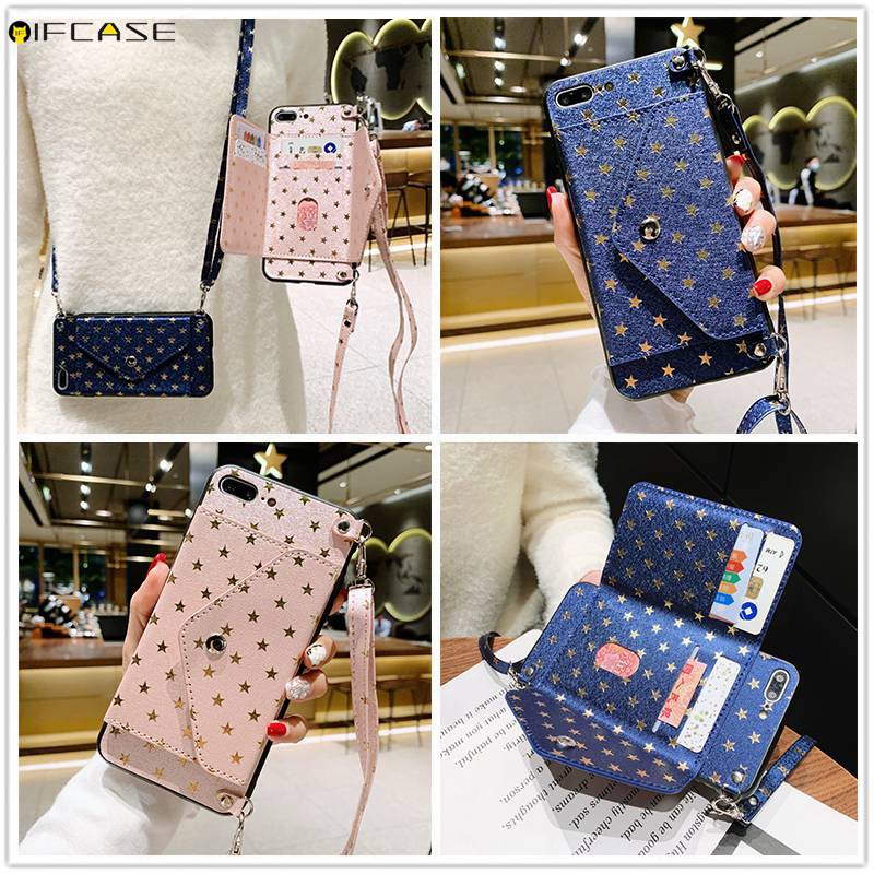 OPPO Reno Ace 2Z 2f Z 10x zoom R17 R15 Pro R15X R11S R11 R9S F3 Plus Phone Case Star Wallet Card Package Coin Purse Lanyard Strap Bling Glitter Holder Stand Casing Case Cover