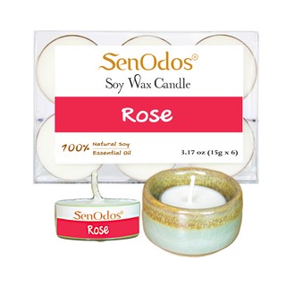 SenOdos Tealight Set 15 g. x6 เทียนหอม เทียนทีไลท์ กลิ่นกุหลาบ + เชิงเทียน.