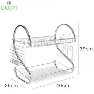 OKUMI_SHOP ที่คว่ำจานสแตนเลส รูปตัวS ขนาด2ชั้น ที่วางจาน มีถาดรองน้ำ