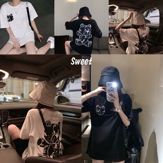 sweet  เสื้อยืดน้องหมี สายแบดบอย balck ผ้าไม่ติดตัว ระบายอากาศ คล้ายความร้อนดีเยี่ยม 776