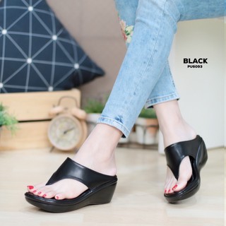 SHOES-DOODEE 	รองเท้าส้นเตารีด สไตล์ลำลอง แบบหนีบ	PU6093-BLK	[สีดำ]