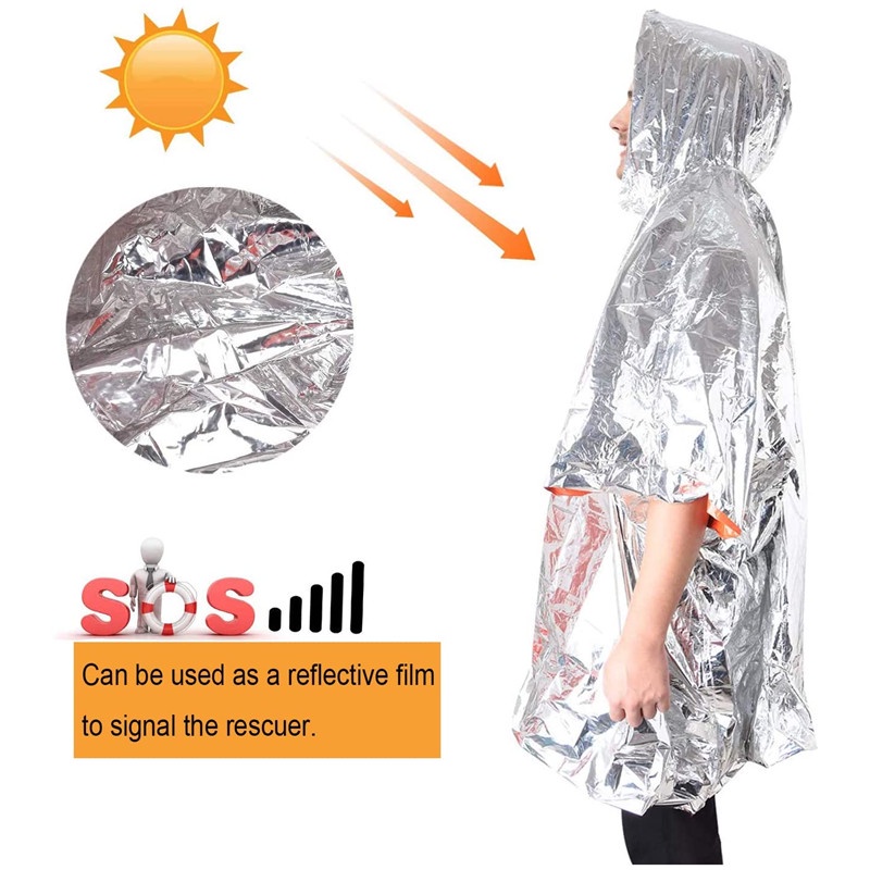 เสื้อกันฝนOutdoor Emergency Blankets and Mylar Rain oncho Survival Gear