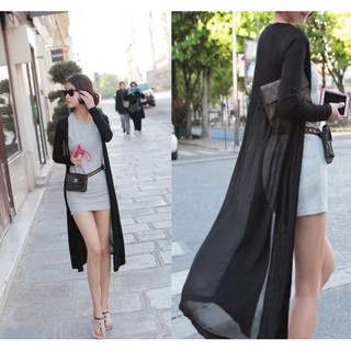 เสื้อคลุมตัวยาวด้านหน้าผ้าเด้ง ด้านหลังชีฟองเบาบาง ใส่สบาย
