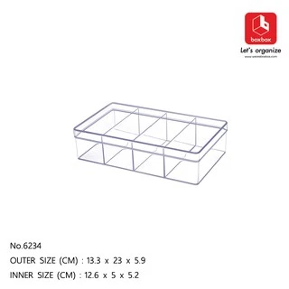 boxbox No.6234 L ขนาด 13.3 x 23 x 5.9 ซม.กล่องพลาสติกใสอเนกประสงค์ แบ่ง 4 ช่อง เก็บเครื่องประดับ 1162348