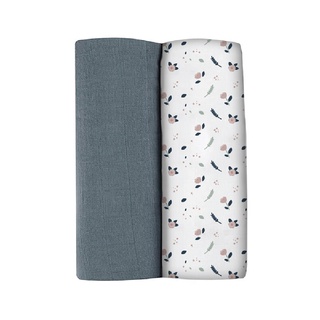 BEABA ชุดผ้าอ้อมเอนกประสงค์ Pack of 2 XXL Muslins Organic Cotton - Dark Grey + Spring Flower Playprint