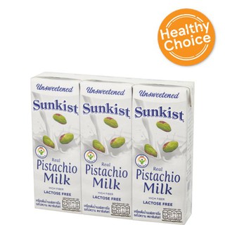 🔥The Best!! ซันคิสท์ เครื่องดื่มน้ำนมพิสทาชิโอ รสไม่หวาน 180มล. x 3 กล่อง Sunkist Pistachios Unsweetened Milk Drink 180m