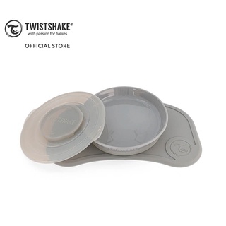 Twistshake Click-Mat + Plate ชุดจานและแผ่นดูดกันลื่น มาพร้อมฝาปิดกันหก (สีเทา/Pastel Grey)