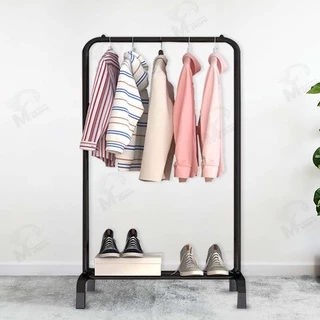 [ 2in1 ] ราวตากผ้า ราวแขวนเสื้อผ้า ราวมินิมอล บาร์เดี่ยว ชั้นวางของ โครงเหล็ก ปุ่มกันลื่น รับน้ำหนักได้20kg JD01