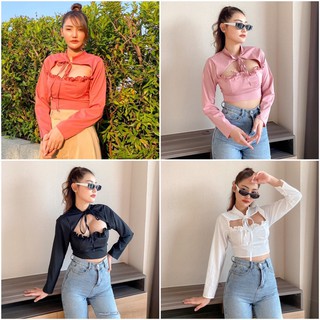 เสื้อครอปคอจีนแขนยาว