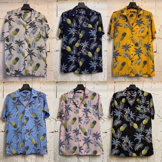 เสื้อฮาวายลายสัปปะรด ไซส์ m l xl 2xl 3xl 4xl ใส่เที่ยว ใส่สงกรานต์ ผ้าสปัน💯% ผ้านิ่มใส่สบายไม่ร้อน ใส่ได้ทั้งชายและหญิง