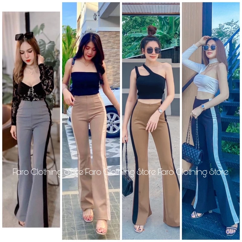 Twotone กางเกงขาม้าทูโทนแต่งแถบข้างอำพรางหุ่น พร้อมส่งครบไซต์