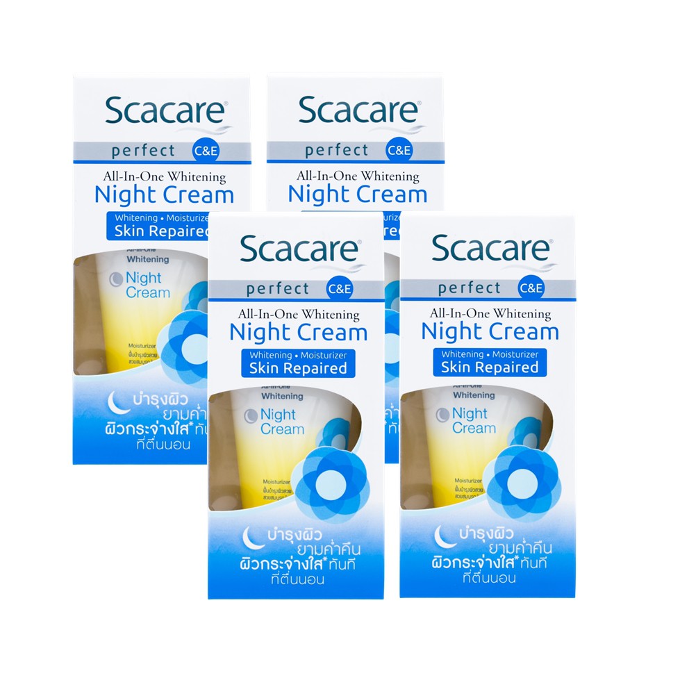 Scacare สกาแคร์ เพอร์เฟ็คท์ ไวท์เทนนิ่ง ไนท์ครีม 30 กรัม 4 กล่อง (ครีมบำรุงผิวหน้ากลางคืน, Night Cre