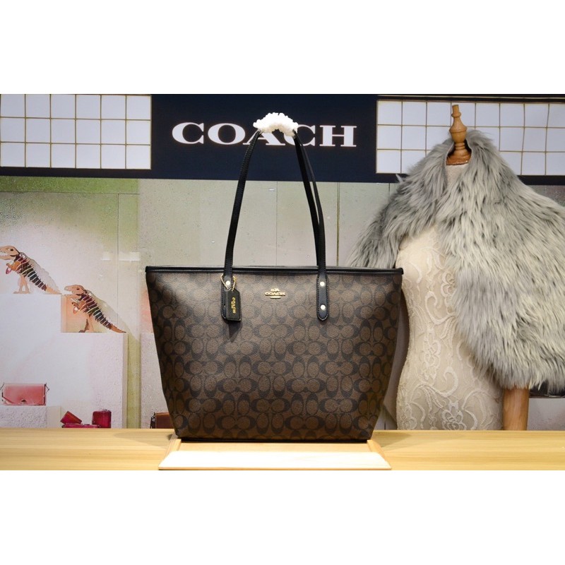 #COACHF58293 COACH CITY ZIP TOTE IN SIGNATURE COATED CANVAS (COACH F58292) SIZE : 16" (ปากL) x 10 1/