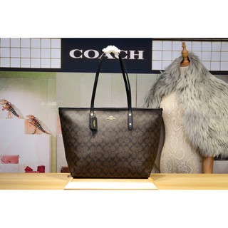 #COACHF58293 COACH CITY ZIP TOTE IN SIGNATURE COATED CANVAS (COACH F58292) SIZE : 16" (ปากL) x 10 1/2" (H) x 5 1/2" (W)