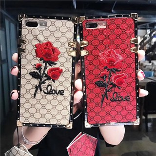 For Samsung galaxy A02 A02S A03 S20 S21 FE A10S A20S S8 S9 Plus Note8 Note9 Rose Flower Embroidery Square Phone Case