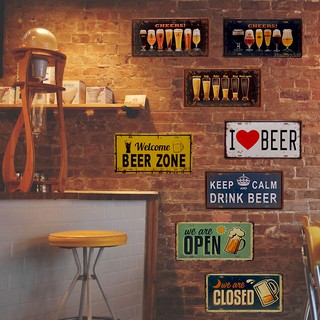 ป้ายสังกะสีวินเทจ ป้ายทะเบียน เบียร์ Beer บาร์ ผับ ขนาด 30x15 ซม (ปั๊มนูน) [ราคาต่อแผ่น]