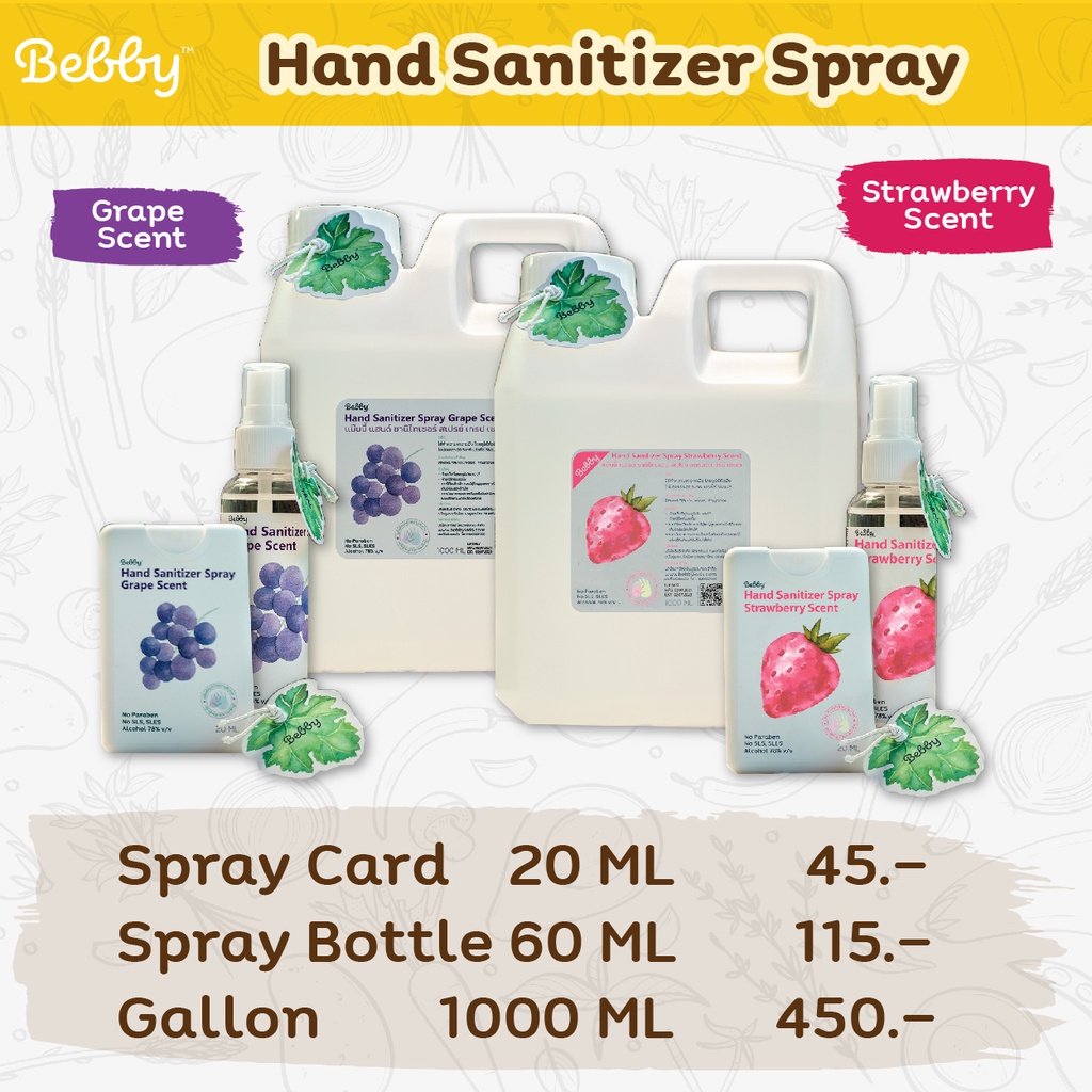 สเปรย์แอลกอฮอล์ 78% กลิ่นองุ่นและสตรอเบอรี่ - Hand Sanitizer Spray Grape &amp; Strawberry Scent