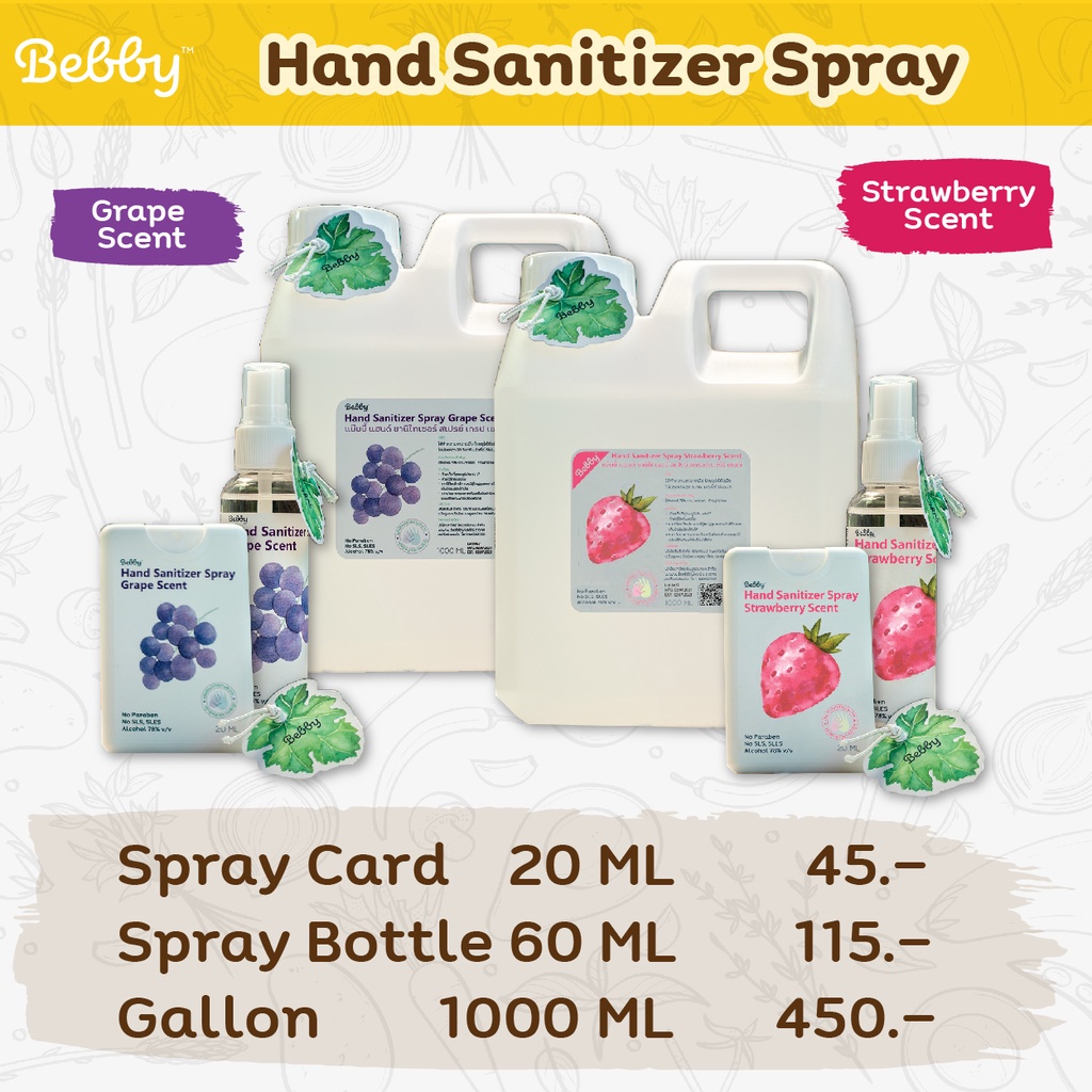 สเปรย์แอลกอฮอล์ 78% กลิ่นองุ่นและสตรอเบอรี่ - Hand Sanitizer Spray Grape & Strawberry Scent